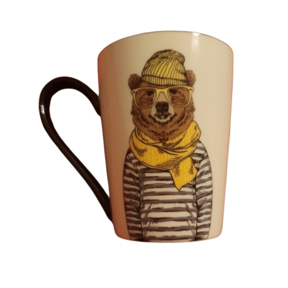 Bear Design Mug with Black Handle Bear Scarf Glasses